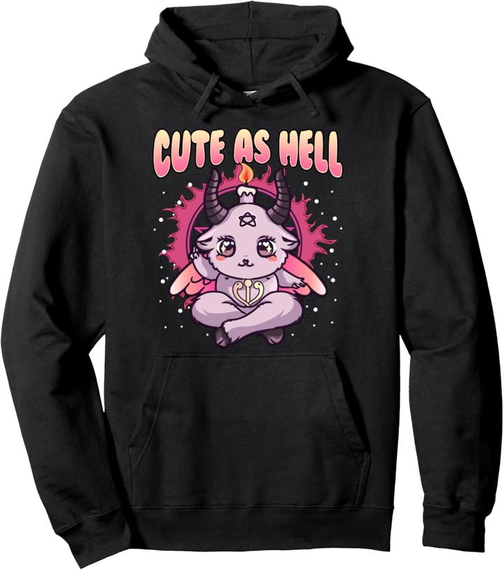 Kawaii Baphomet Cute As Hell Pastel Satanic Goat Pun Pullover Hoodie