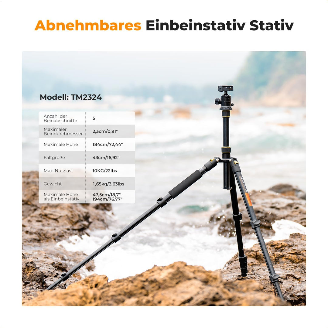 K&F Concept Kamera Stativ,184cm Handy Kamera Stativ, Leichtes Tripod mit Handyhalterung und Fernausl