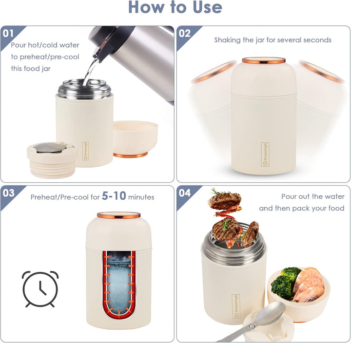 Dreamhigh® Thermobehälter für Essen 550 ml, Edelstahl Thermobecher Essen mit faltbaren Löffel, Warmh