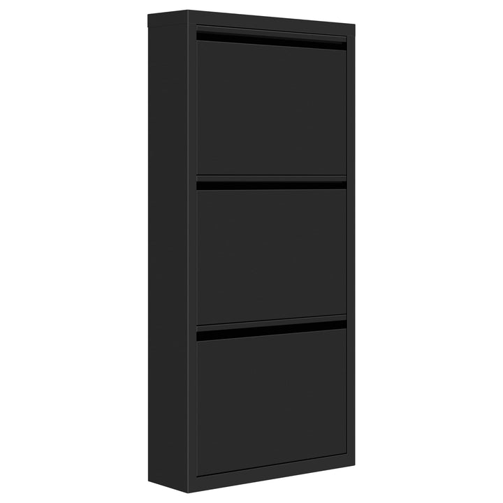 WOLTU Schuhschrank, mit 3 Klappen, Schuhregal, Schuhkipper, für 9 Paar Schuhe, aus Metall, für Flur
