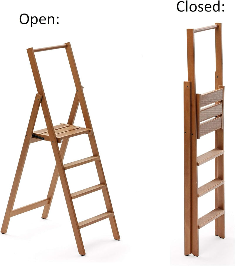 ARREDAMENTI ITALIA 4-Stufen Leiter Kimora, Holz - zusammenklappbar - 4 Stufen -Farbe: Kirsche Holz A