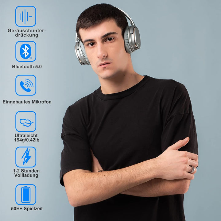 Srhythm NC35 Active Noise Cancelling Kopfhörer Kabellos Bluetooth - LDAC Modus, Schnellladung, 50+ W