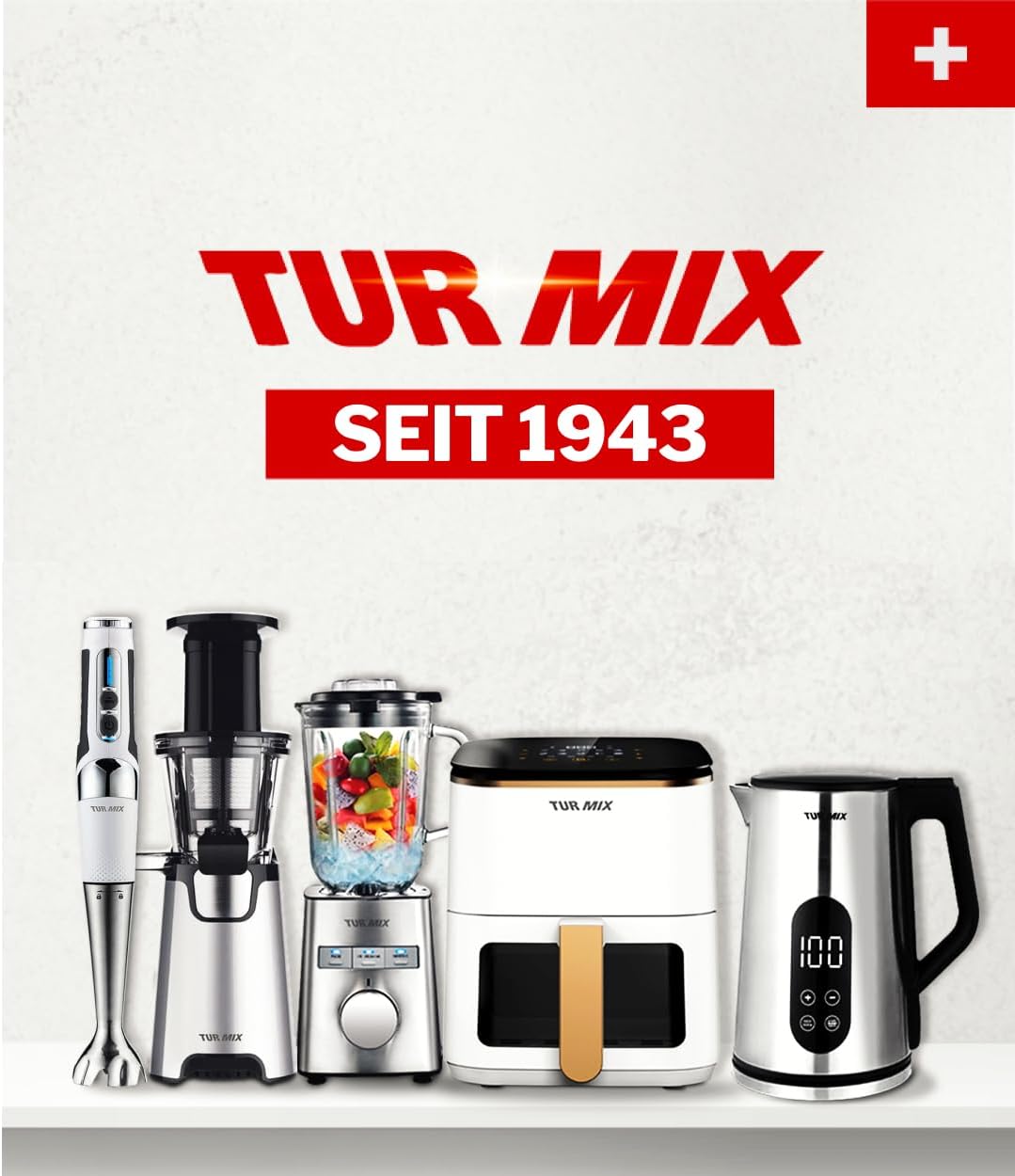 Turmix Stabmixer Kabellos Edelstahl CX 422 - Kabelloses Stabmixer Set mit Mixbecher, Multizerkleiner