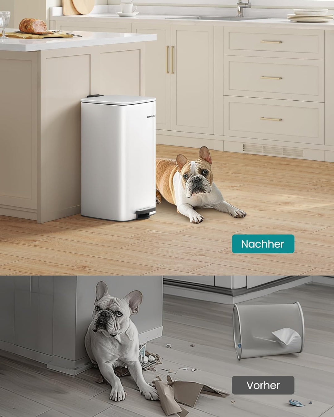SONGMICS Mülleimer Küche, 30 Liter Abfalleimer, Tretmülleimer, Stahl, mit Inneneimer, Softclose, Off
