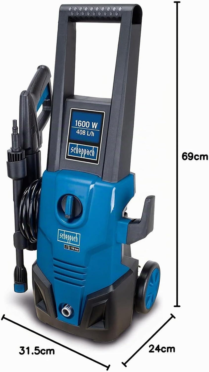 Scheppach Hochdruckreiniger HCE1600 inkl. 9-TLG. Zubehörset | 135bar Druck | 1600W Leistung | 5m Hoc