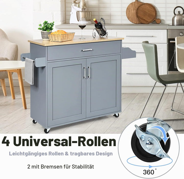 GOPLUS Servierwagen mit Schublade &amp; Schrank, Rollbarer Küchenwagen, Beistellwagen mit Verstellbarer
