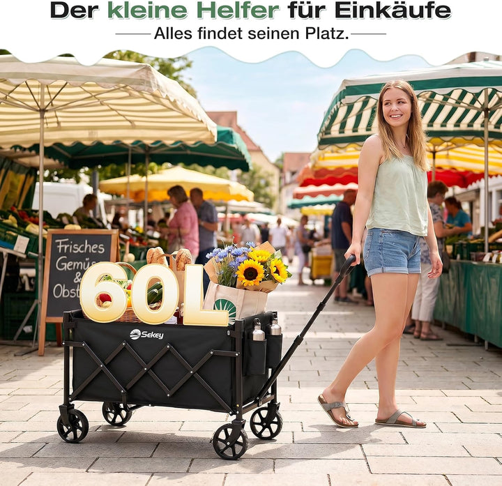 Sekey Bollerwagen Faltbar Klein 80KG, Handwagen Klappbar, Faltbarer Einkaufswagen Campingwagen mit H