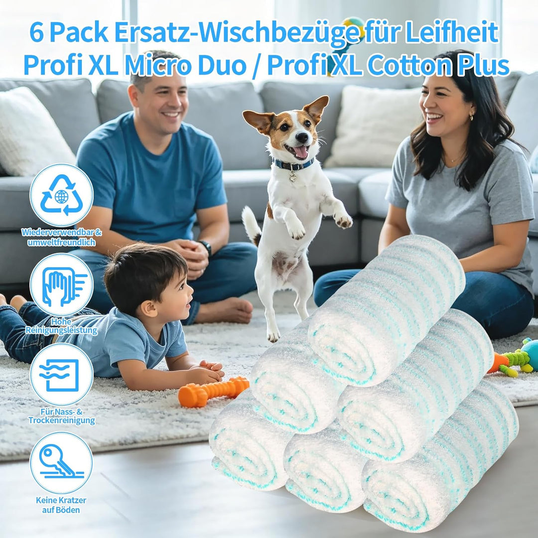 6 Stück Ersatz-Wischbezüge für Leifheit Profi XL Micro Duo/Cotton Plus, Ersatzbezug für Leifheit Bod