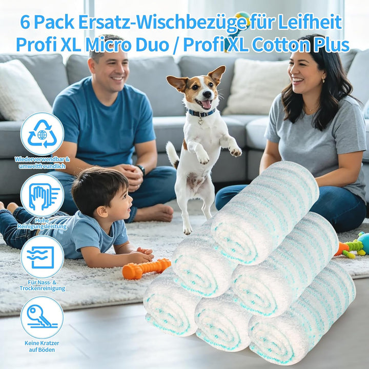 6 Stück Ersatz-Wischbezüge für Leifheit Profi XL Micro Duo/Cotton Plus, Ersatzbezug für Leifheit Bod