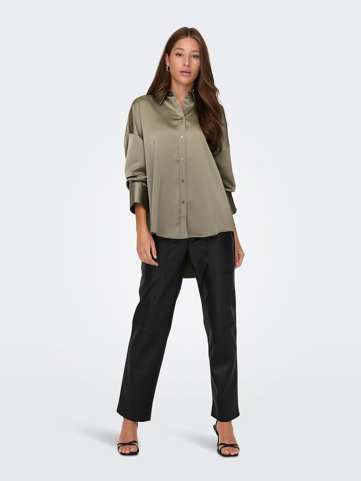 ONLY Damen Onlmarta Ls Oversize Satin Shirt WVN Bluse XS Weathered Teak, XS Weathered Teak