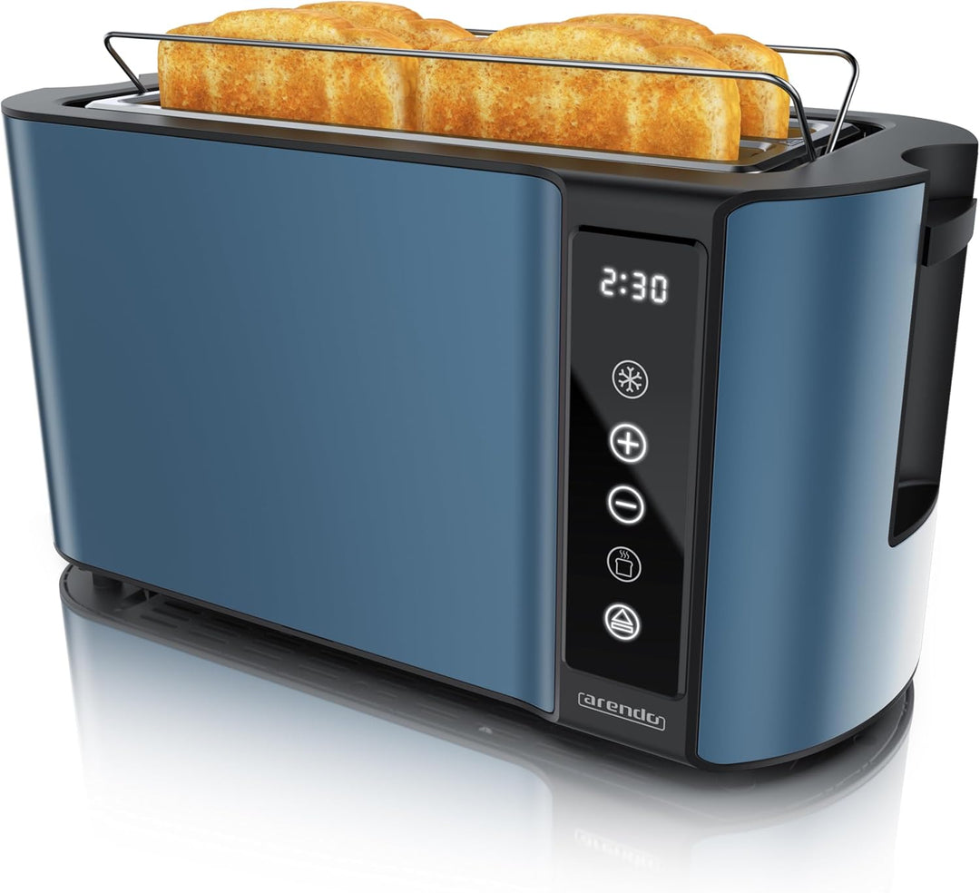 Arendo - Edelstahl Toaster Langschlitz 4 Scheiben- Touchscreen – Doppelwandgehäuse – Integrierter Br