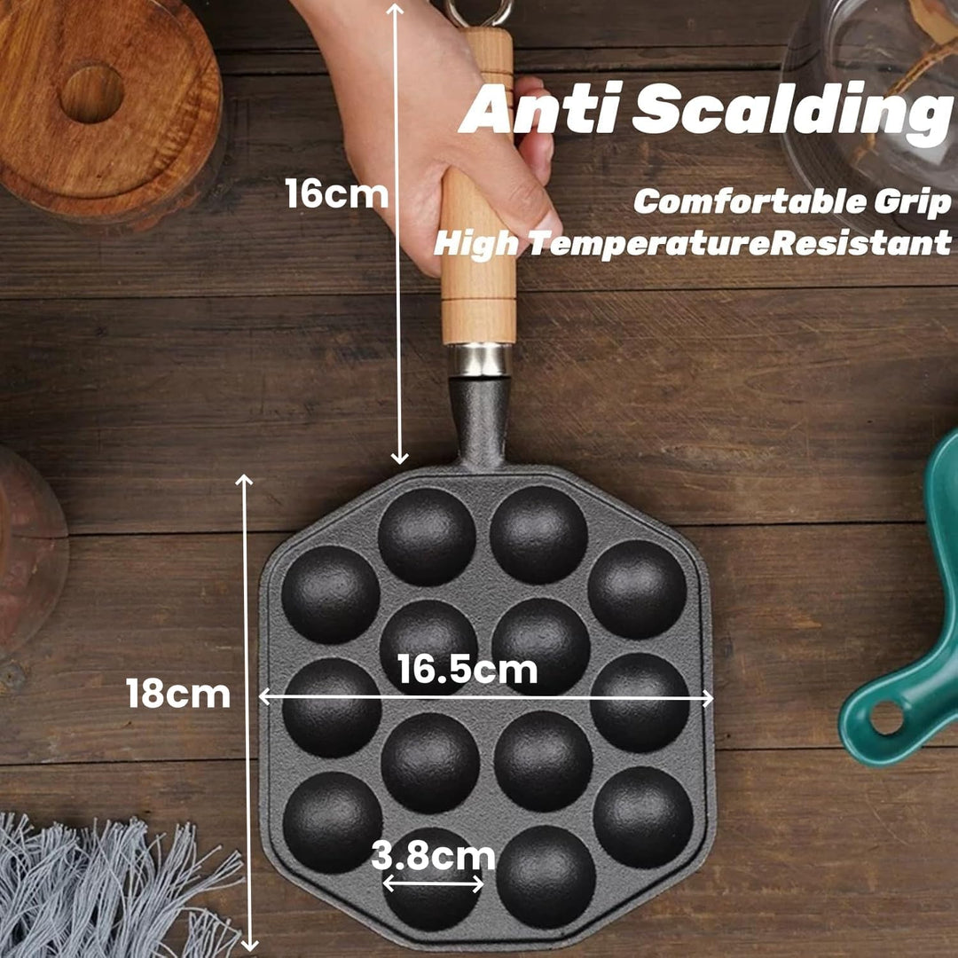 Topyond Takoyaki Pfanne,14 Löcher 3.8cm Loch Antihaft Pan Gusseisen mit Abnehmbarem Griff,Takoyaki M