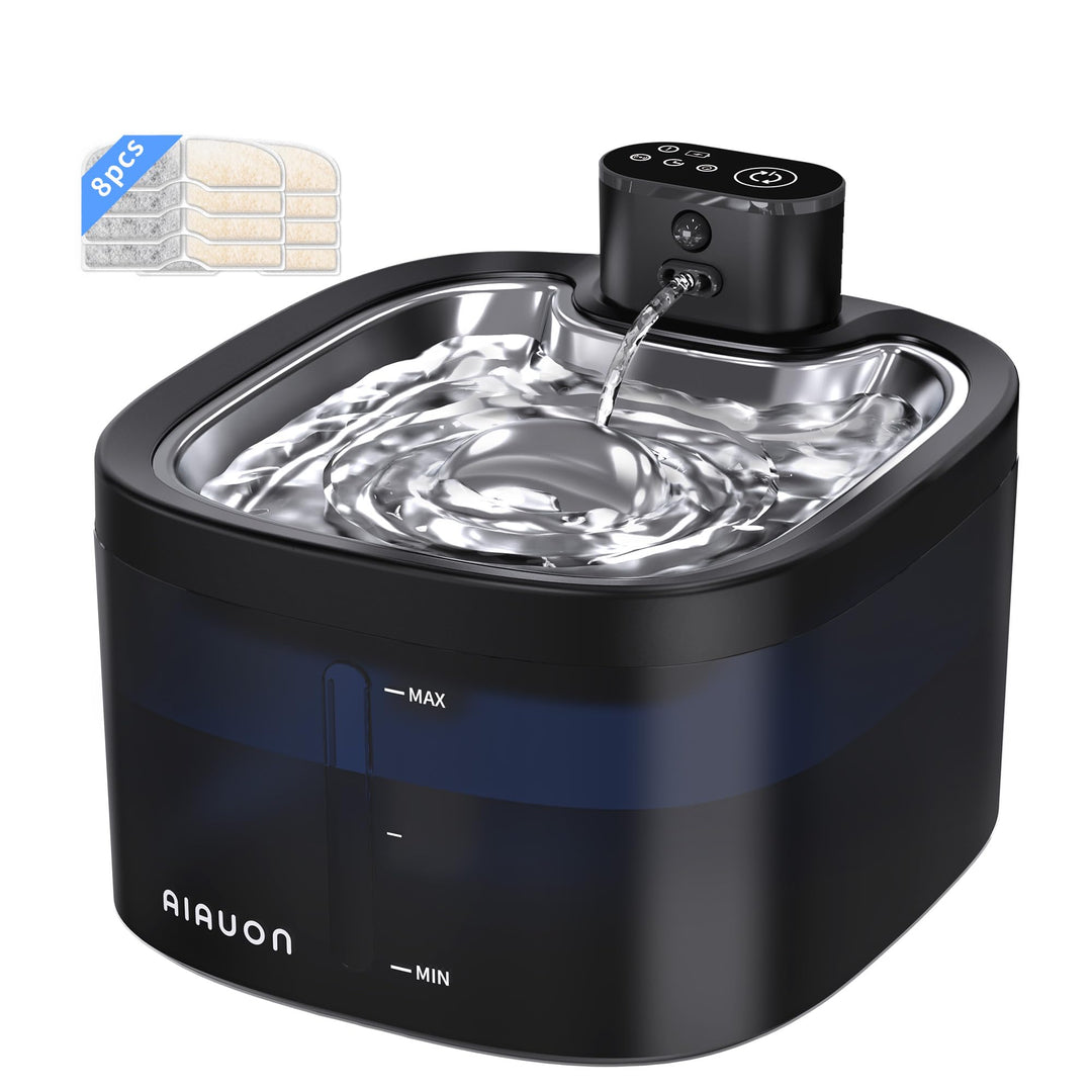 Katzenbrunnen kabellos 118oz/3,5L Drahtlos & Ultra-leise mit Sensor- und Zeitmodus,Edelstahlpalette,