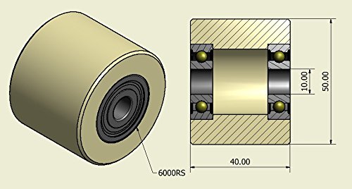 (50-40-10) 4 x 50 mm Durchmesser gefräste Nylon-Rollen hergestellt in der EU (40 mm breit - 10 mm La