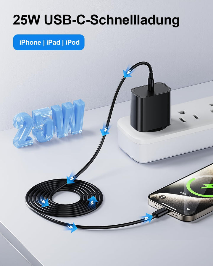iPhone Ladekabel,2er Pack 25W USB C Ladegerät [MFi Zertifiziert] Für Apple Schnellladegerät mit USB