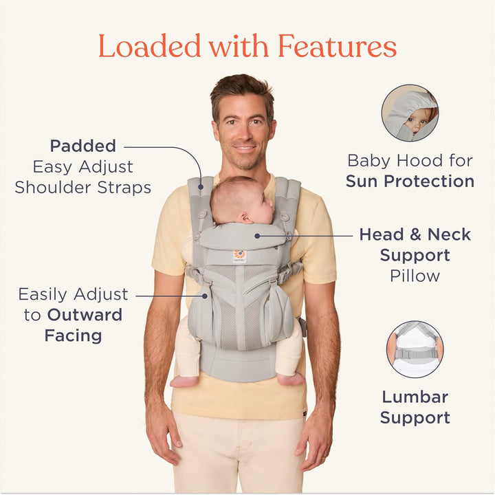 Ergobaby Babytrage, Omni 360 Cool Air Mesh mit 4 Positionen für Neugeborene bis Kleinkinder (0-4 Jah