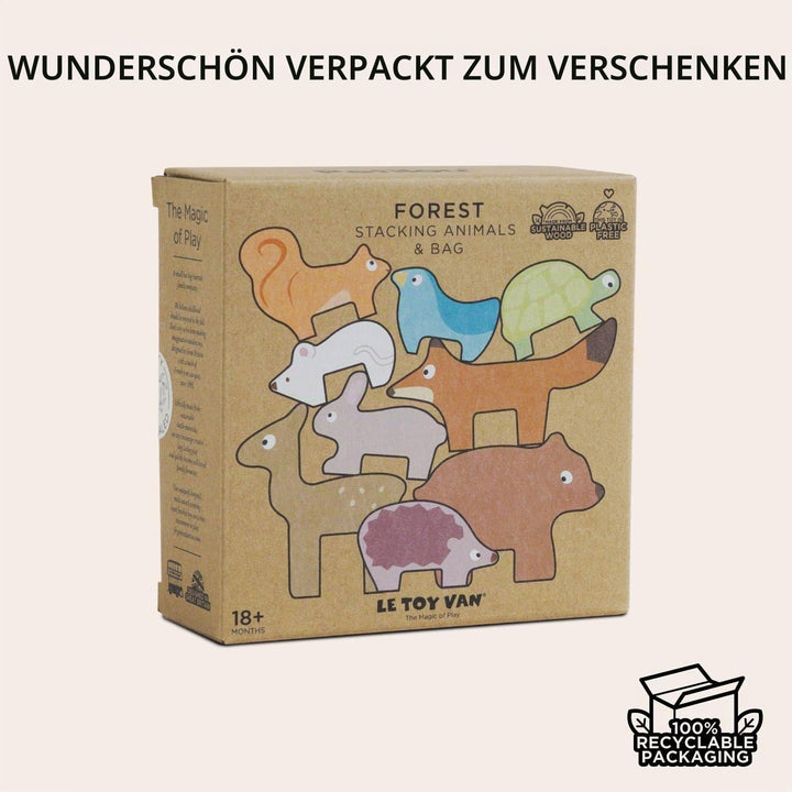 Le Toy Van – Pädagogisches Petilou Stapel- und Balancespiel „Waldtiere“ aus Holz mit Beutel | Tolles