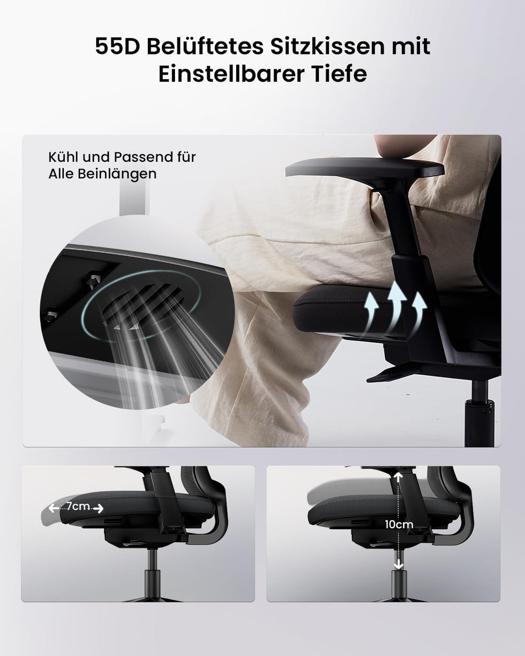 ProtoArc Flexer Ergonomischer Bürostuhl – Schreibtischstuhl mit Sitztiefenverstellung, konturiertem