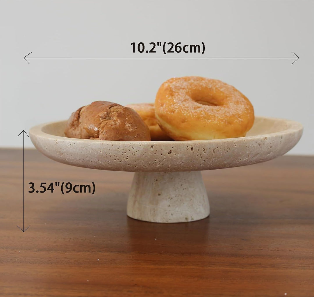 Natürliche Travertin-Obstschale für Küchentheke, 25,9 cm, grosse dekorative Schale, Sockel für Heimd