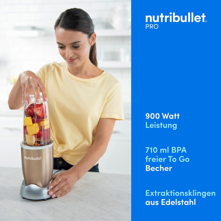 nutribullet Pro, 900 Watt Leistung, Einfach und schnell in der Anwendung, Kompakt, Leicht zu reinige