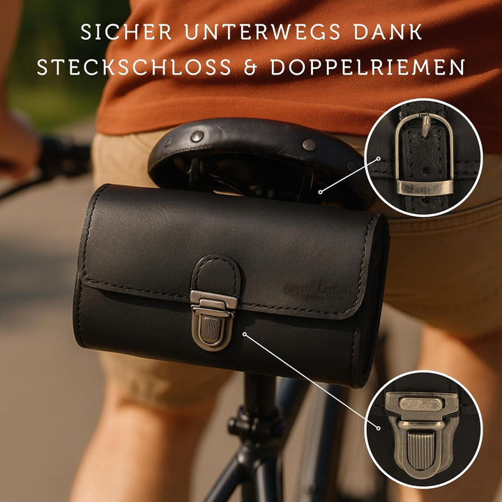 Gusti Satteltasche Leder – Wolfgang L. – Kleine Fahrradtasche Leder für Sattel, Lenker oder Gepäcktr