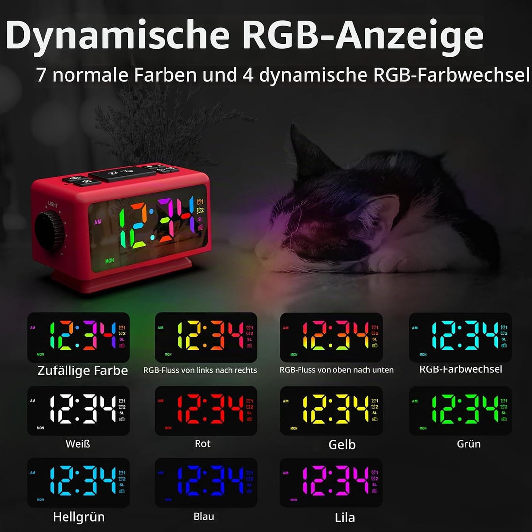 ThreeH RGB Wecker mit Radio 11 Farben Zeitanzeige 12 Stufen Lautstärke &amp; Helligkeit einstellbar Schl