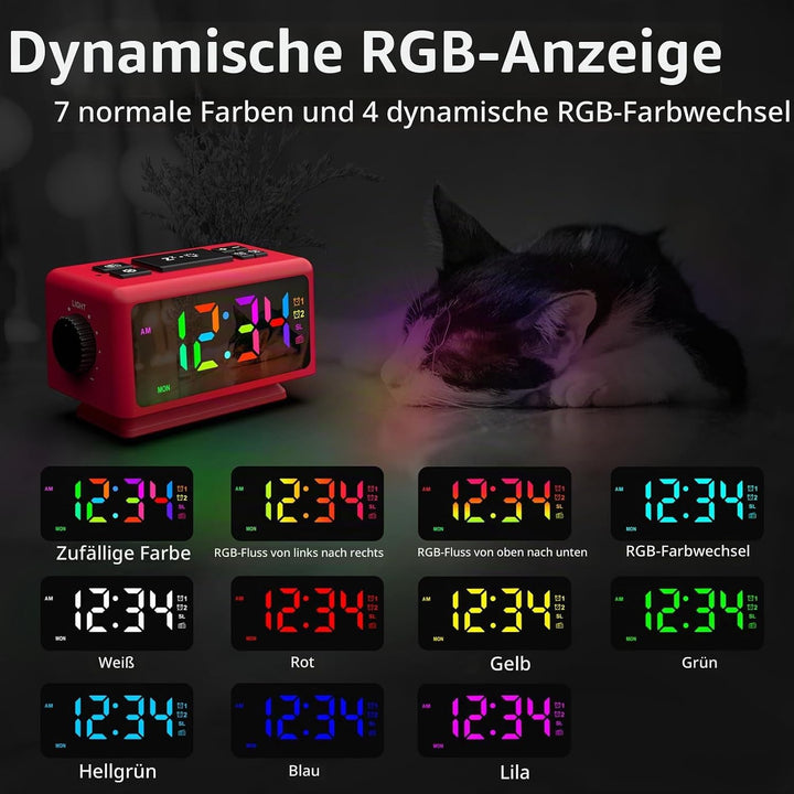 ThreeH RGB Wecker mit Radio 11 Farben Zeitanzeige 12 Stufen Lautstärke &amp; Helligkeit einstellbar Schl