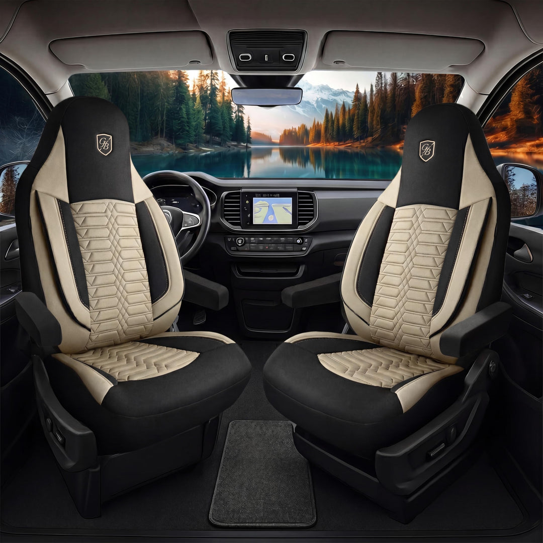 Autositzbezüge Universal für Wohnmobil & Caravan - Vordersitze Auto Sitzbezug Lacoste-Stoff, Beige-S