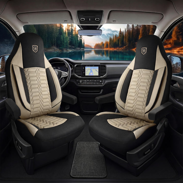 Autositzbezüge Universal für Wohnmobil & Caravan - Vordersitze Auto Sitzbezug Lacoste-Stoff, Beige-S