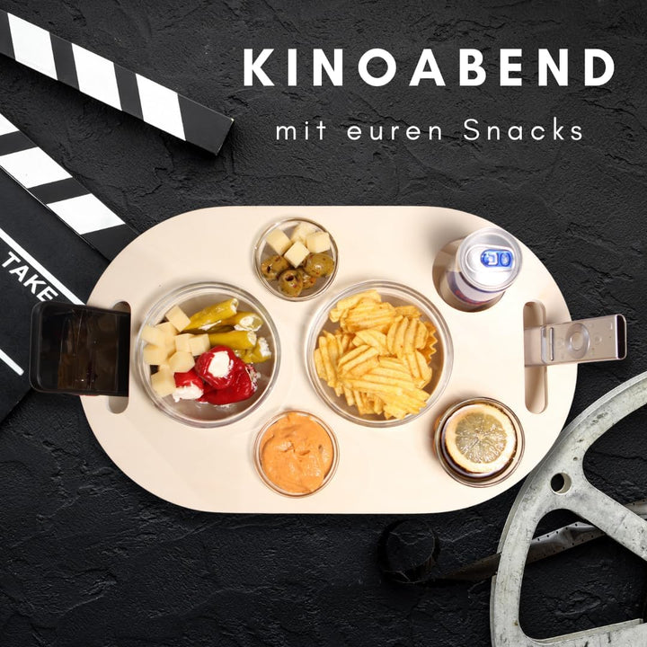 Couchbar Snackbox in weiss mit 4 Glasschalen - Sofabar für Snacks und Getränke - Getränkehalter für