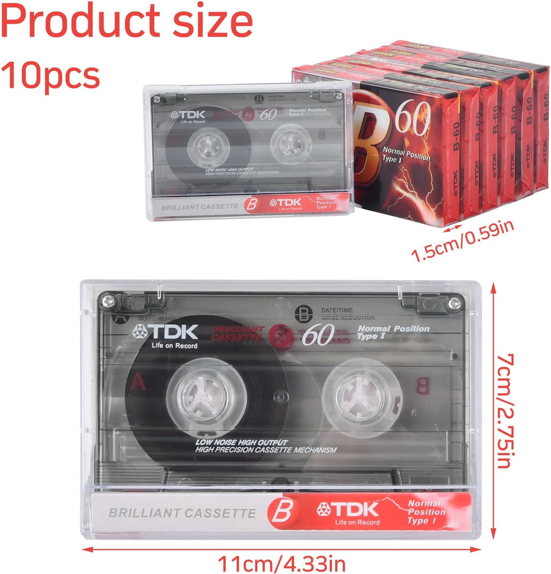 Natuce 10 Stück Kassette,Audio-Kassetten geräuscharm,60-Minuten Low Noise Musikkassette,Transparente