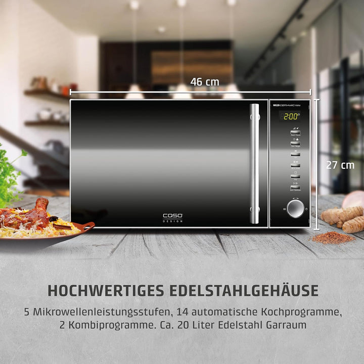 CASO | MG20 Ceramic menu 2-in-1 Mikrowelle mit Grill | Keramikboden und Grill-Rost für 2 Ebenen, 900
