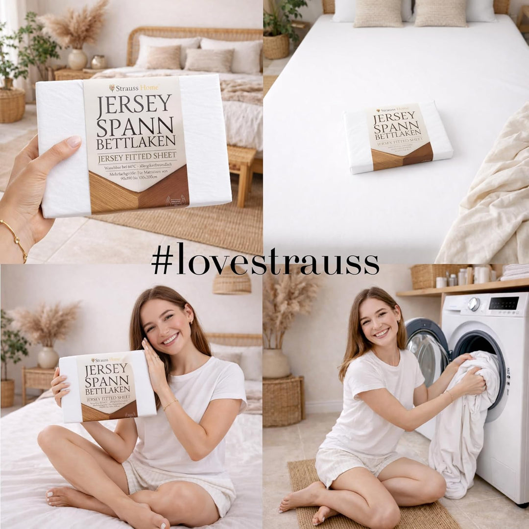 Strauss Home ® Jersey Spannbettlaken Spannbetttuch Bettlaken 100% Baumwolle 180x200-200x200 cm (Pfla
