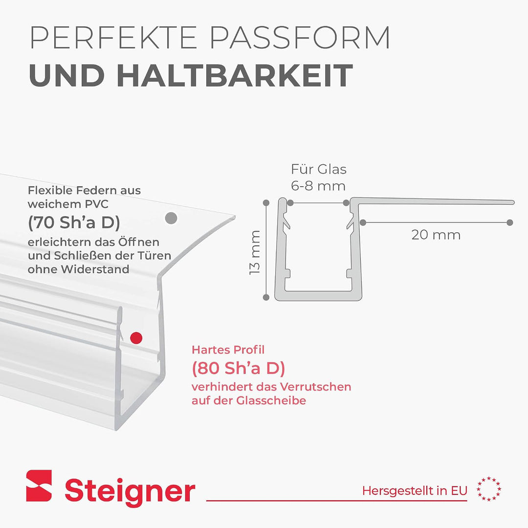 STEIGNER Duschtürdichtung UK11 100 cm (1 Stk.) Transparent - Dichtung gerade für Eckeinstieg Dusche