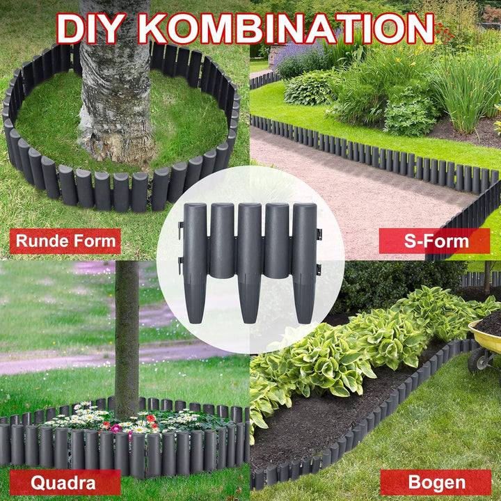 Aufun 30er Set Kunststoff Rasenkante Länge 8,4m Holz Optik Garden Border aus Polypropylen, Beetumran