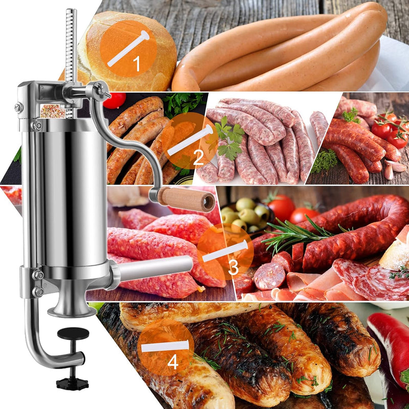 RELAX4LIFE Wurstpresse manuell 1,5 L, Wurstmaschine mit 4 Wurstfüllrohren, Wurstfüllmaschine aus Ede