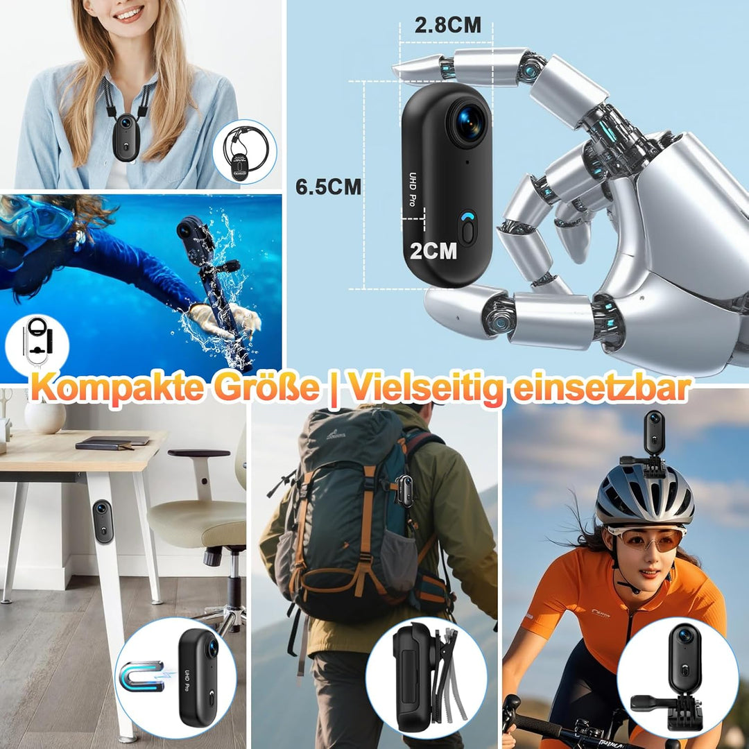 Helmkamera für Motorrad &amp; Fahrrad, 4K WiFi wasserdicht mit Weitwinkel | Daumengross, 30m wasserdicht