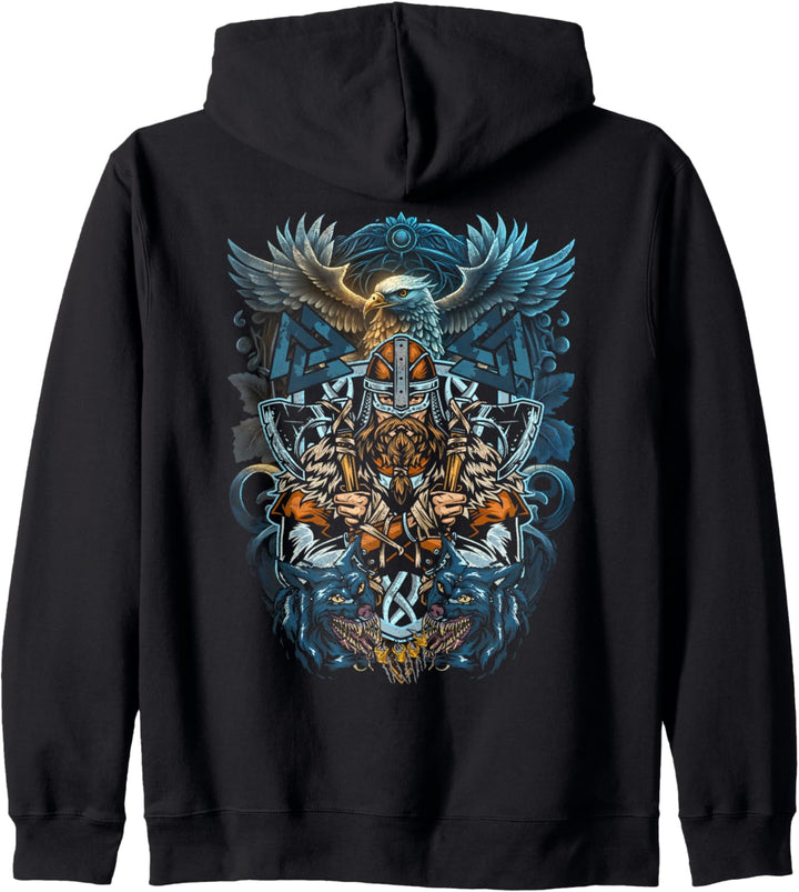 Wikinger Krieger Outfit Berserker Grafik Kostüm Rückendruck Kapuzenjacke