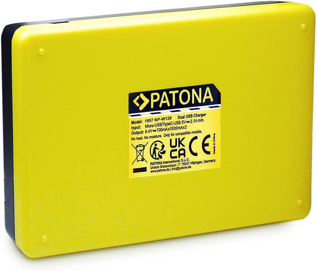 PATONA Dual Ladegerät mit 2X Platinum Akku NP-W126S Kompatibel mit Fujifilm FinePix HS30EXR, HS33EXR