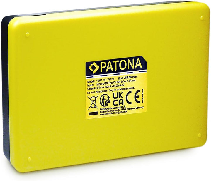 PATONA Dual Ladegerät mit 2X Platinum Akku NP-W126S Kompatibel mit Fujifilm FinePix HS30EXR, HS33EXR