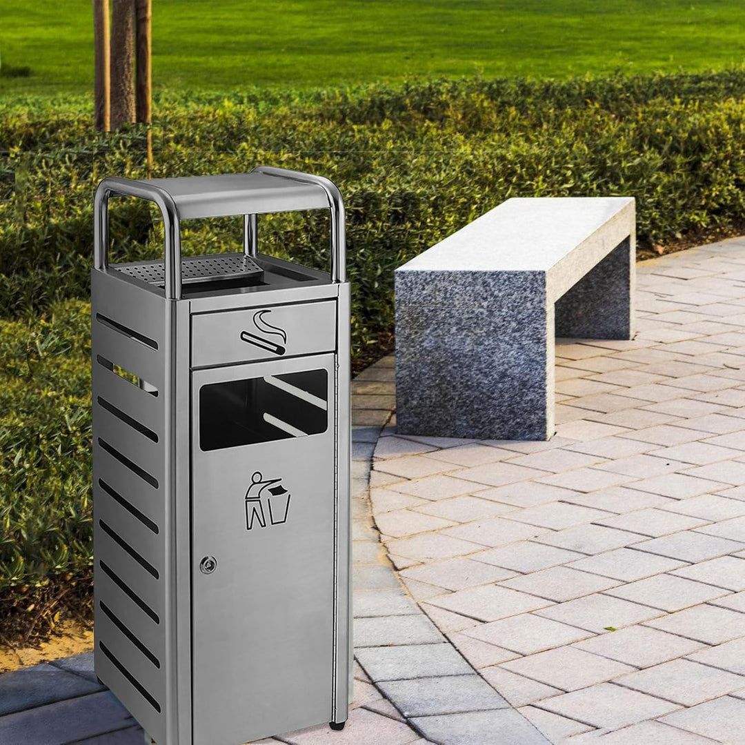 Metall-Mülleimer für den Aussenbereich mit separatem Aschenbecher, abnehmbarem Inneneimer, grosser M