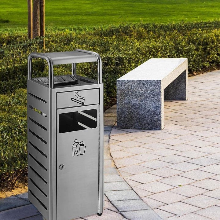 Metall-Mülleimer für den Aussenbereich mit separatem Aschenbecher, abnehmbarem Inneneimer, grosser M
