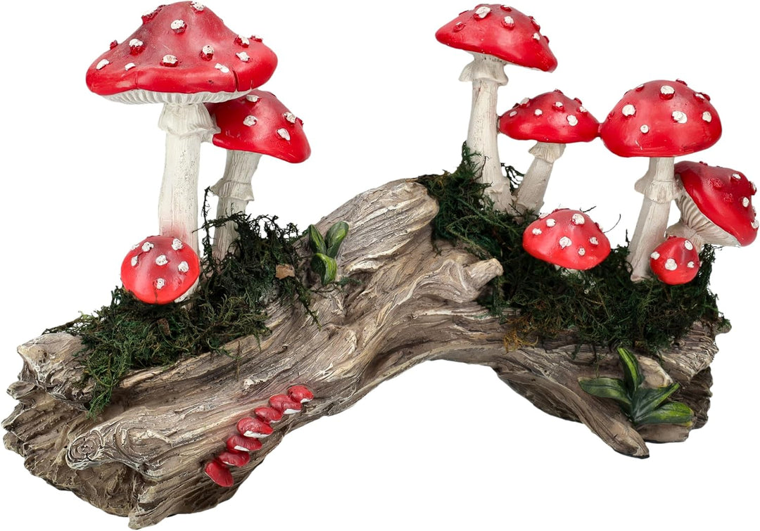 Figuren Shop GmbH Gartenfigur Pilze auf Baumstamm – Wetterbeständige Dekofigur mit Feenwald-Flair fü