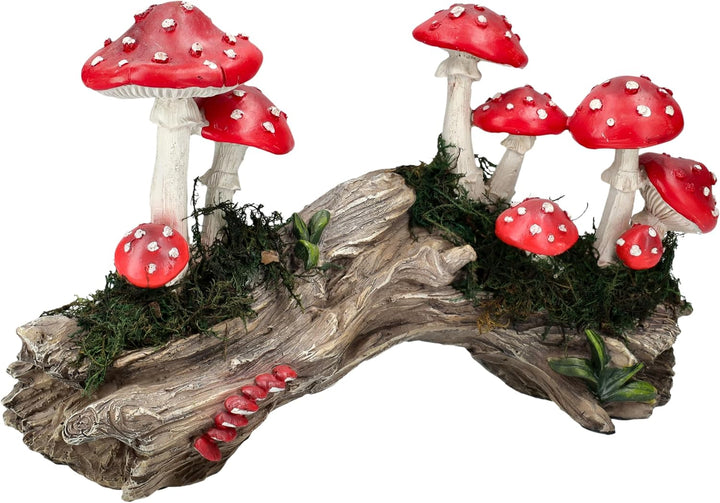 Figuren Shop GmbH Gartenfigur Pilze auf Baumstamm – Wetterbeständige Dekofigur mit Feenwald-Flair fü