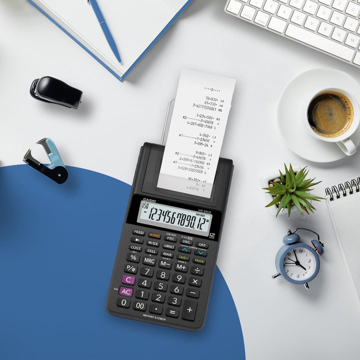CASIO Druckender Tischrechner HR-8RCE, 12-stellig, Wiederholungsdruck, Cost/Sell/Margin, Profi-Proze