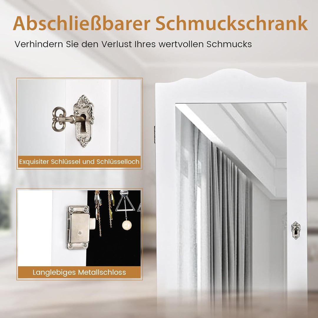 COSTWAY Schmuckschrank, Schmuckregal abschliessbar, Schmuck Spiegelschrank mit Ganzkörperspiegel für