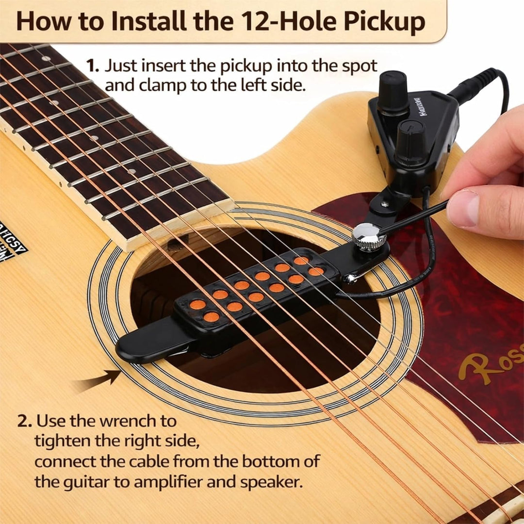 Gitarren-Tonabnehmer, 12 Löcher, magnetischer akustischer Tonabnehmer mit Lautstärke-Tuner-Set, Musi