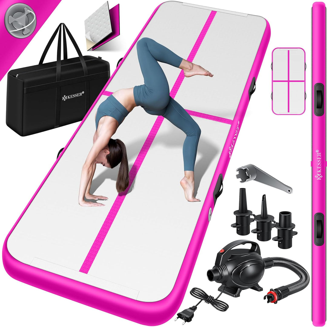 KESSER® Turnmatte Aufblasbar Airtrack Fitness-Matte Gymnastikmatte | inkl. Tragetasche & elektr. Luf