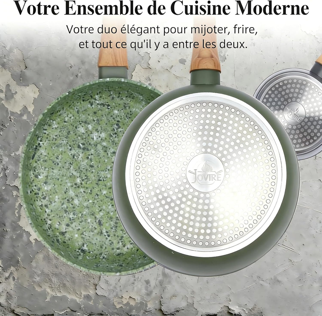 Jovire Topfsets Pfannenset, 3-Teilig 24cm Schweizer Granit Beschichtung Pfanne Set, Antihaft-Keramik