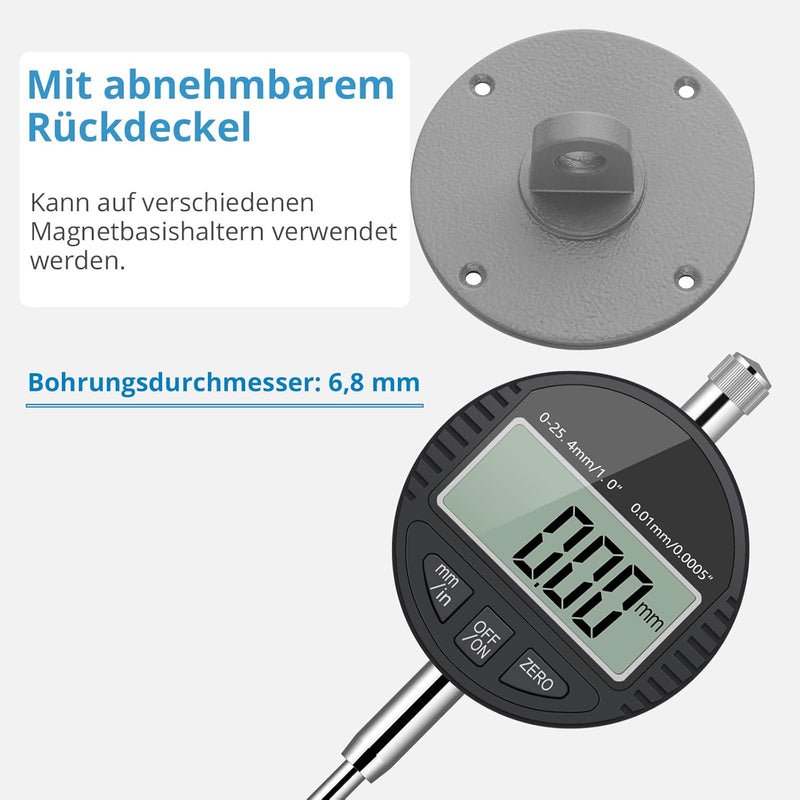 AUTOUTLET Digitale Messuhr mit 3M Micro Datenkabel, Digital Messuhr Messtaster 0-25.4mm/1&